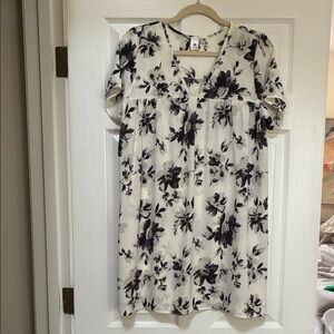 Floral Print Short Sleeve Long Top/Dress